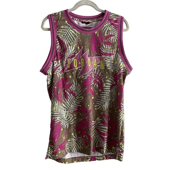 Nike Air Jordan Men SZ M "Wings" Pink/Green Floral Loose Fit Jersey - Picture 2 of 10